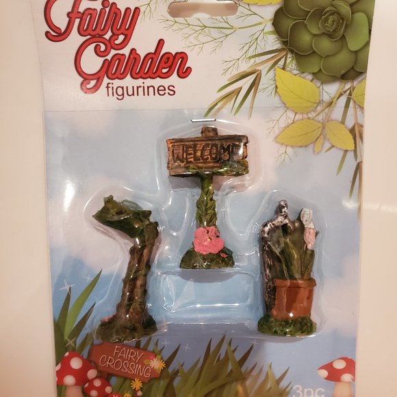 Fairy Garden Figurines, set of 3, Welcome, frog, Terrarium Accessories - Picture 2 of 6